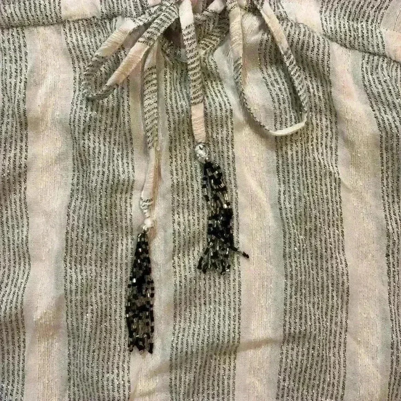 Blue Island Women’s Striped Swim Cover Up Metallic Threading Tassels Sz S - Picture 3 of 9